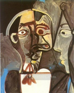 Buste d homme et visage de femme de profil 1971 Cubist Oil Paintings